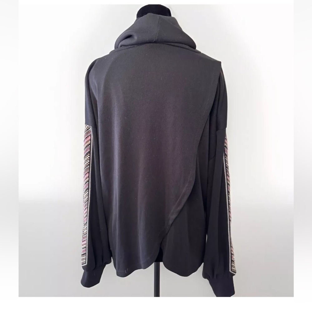 Savanna Jane Top Slouchy Turtleneck Black Shirt Embroidered Boho Tulip Hem Sz 1X